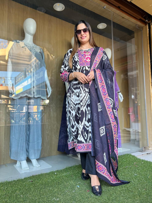 Jaipuri Cotton Black 3pc Set