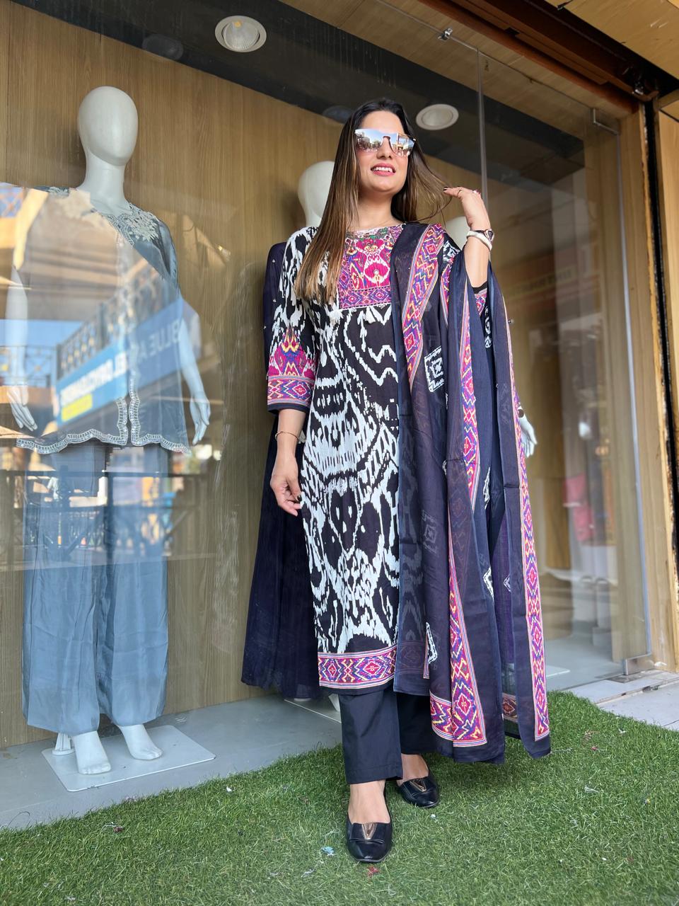 Jaipuri Cotton Black 3pc Set