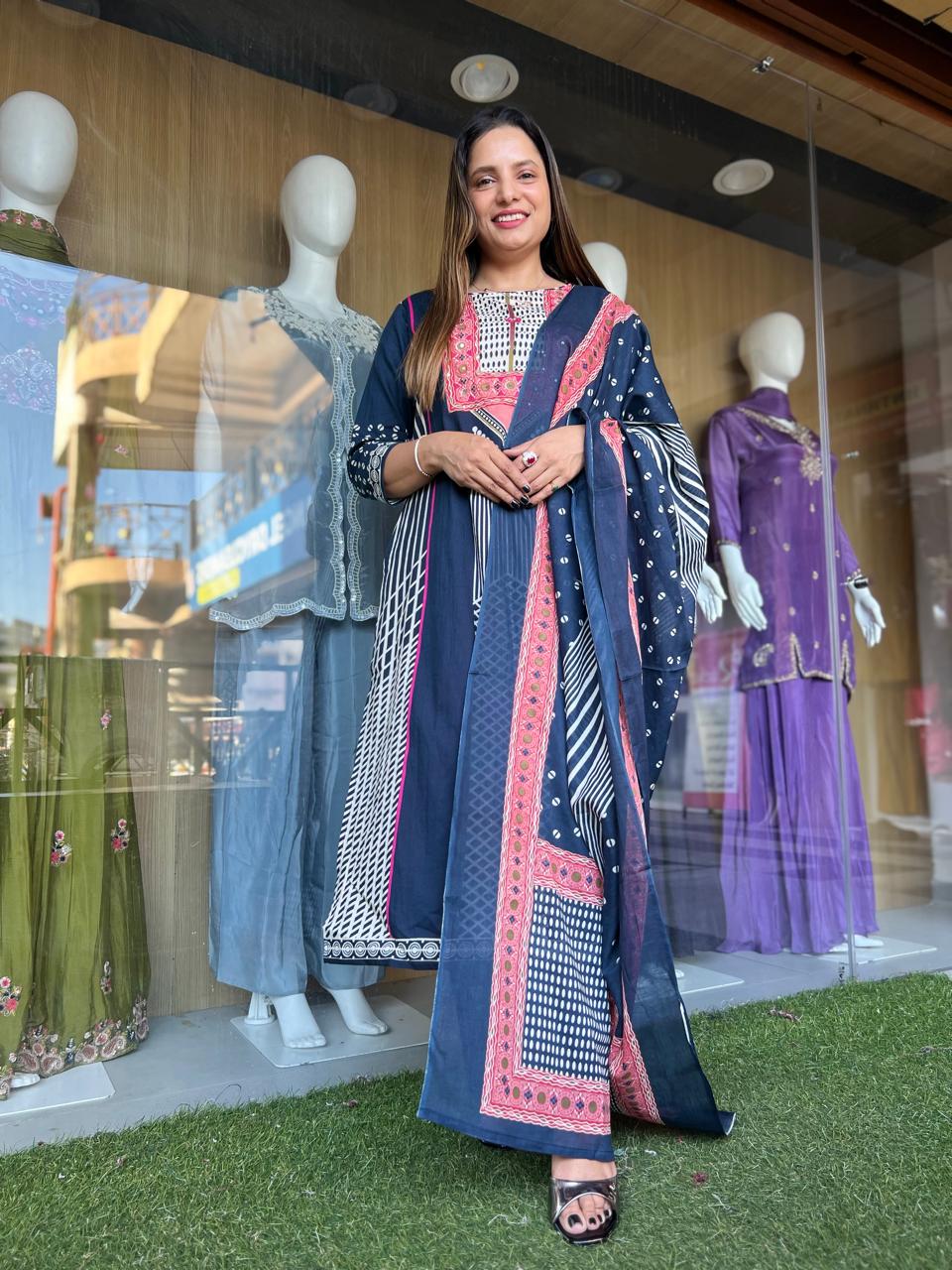 Jaipuri Cotton Dark Blue 3pc Set