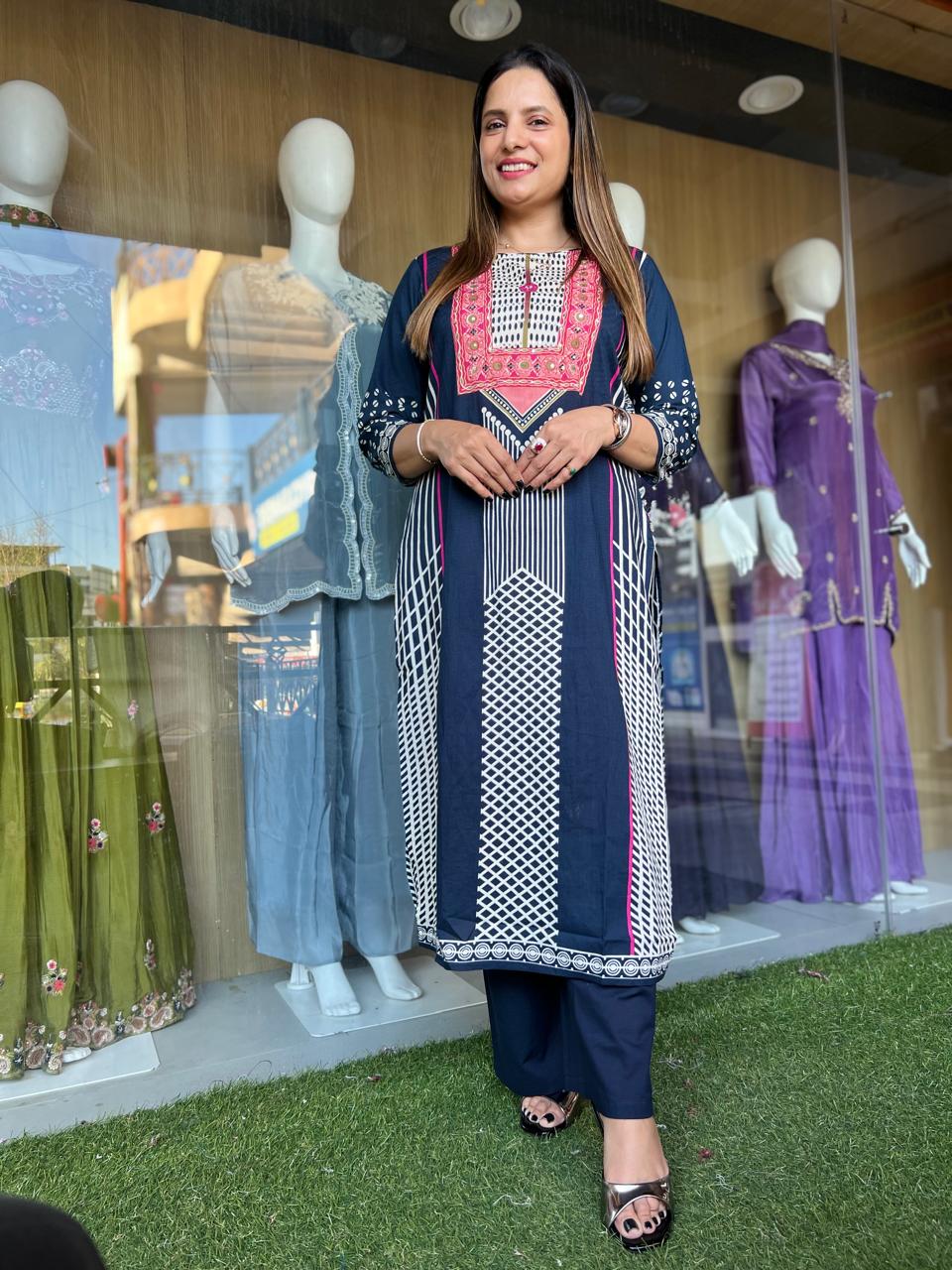 Jaipuri Cotton Dark Blue 3pc Set