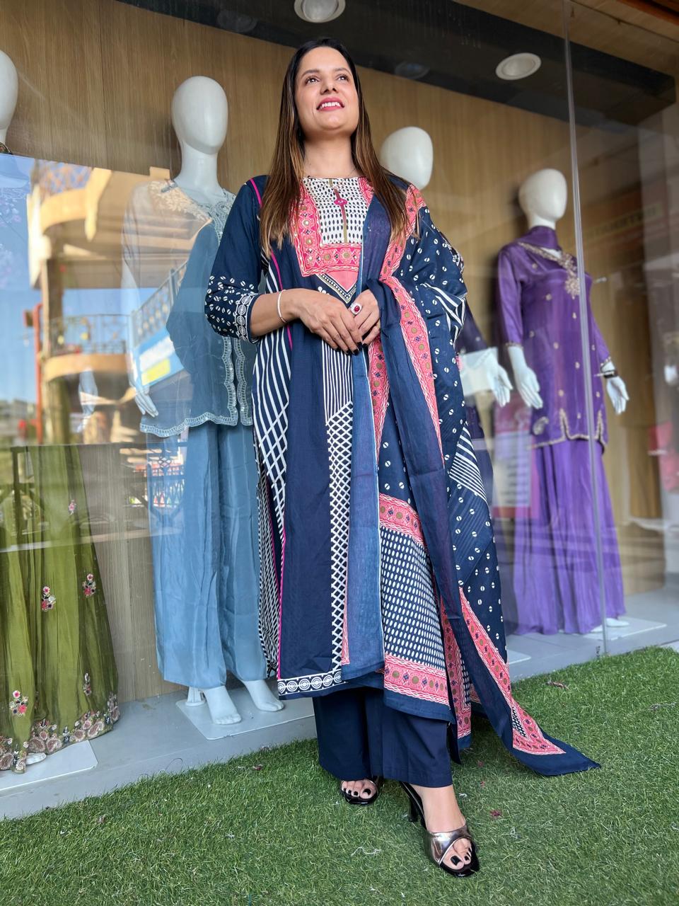 Jaipuri Cotton Dark Blue 3pc Set