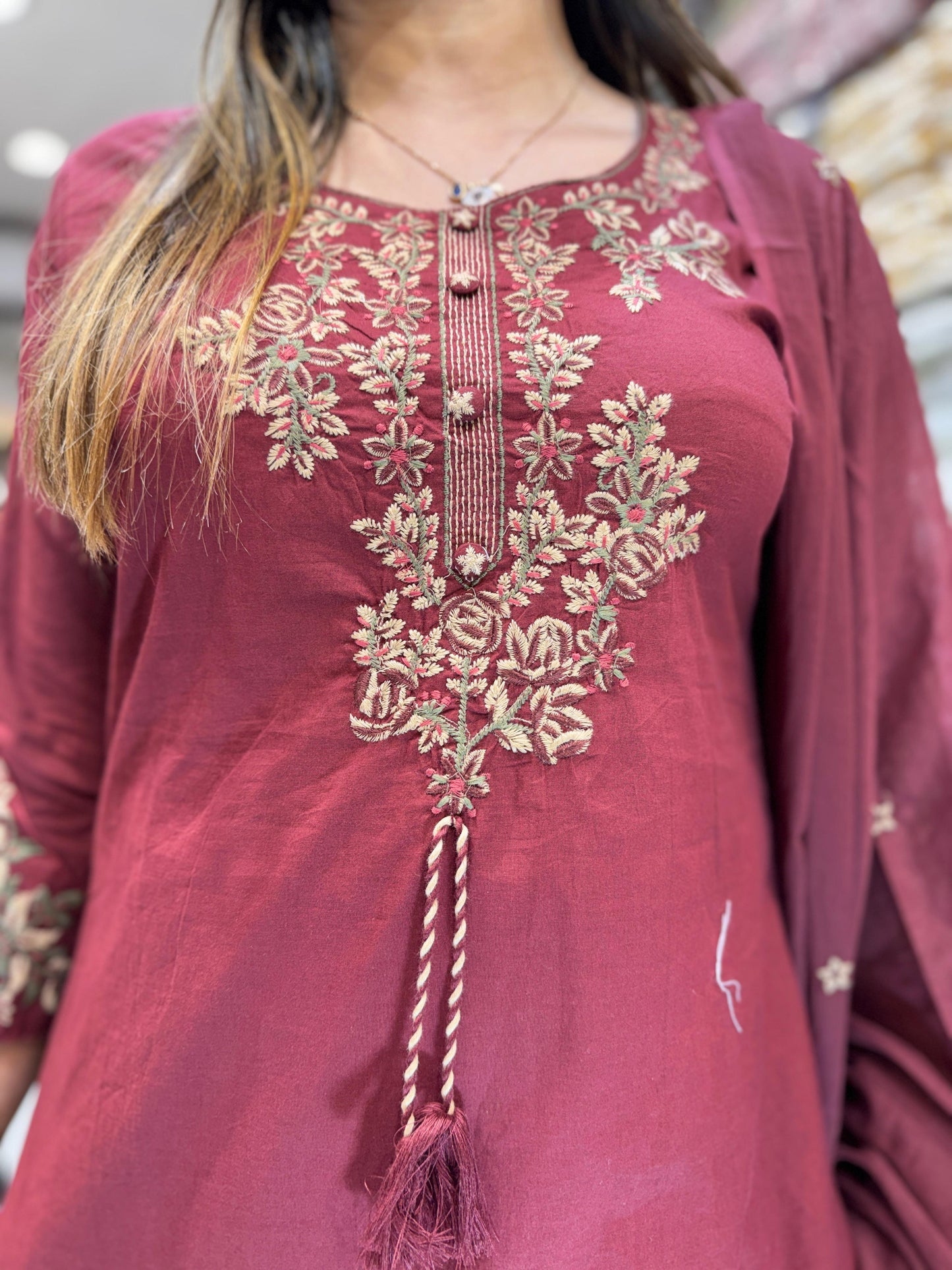Pure Cotton Maroon 3pc Set