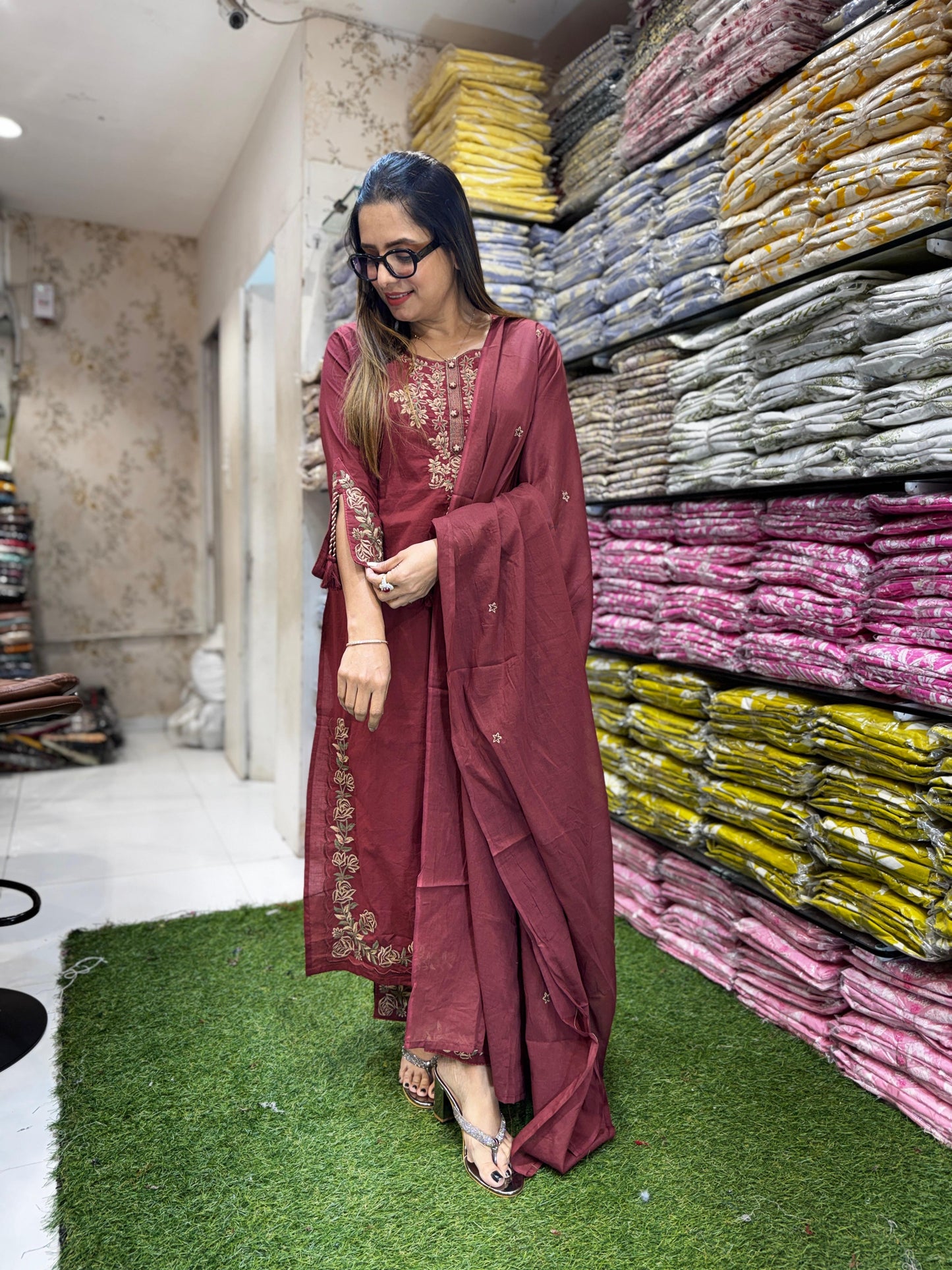 Pure Cotton Maroon 3pc Set
