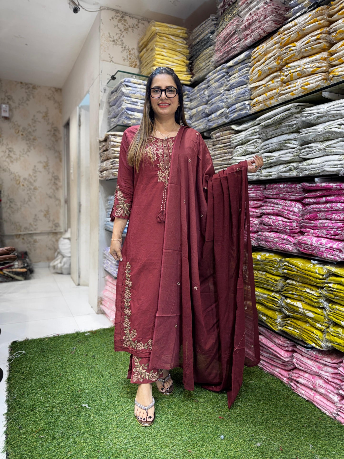 Pure Cotton Maroon 3pc Set