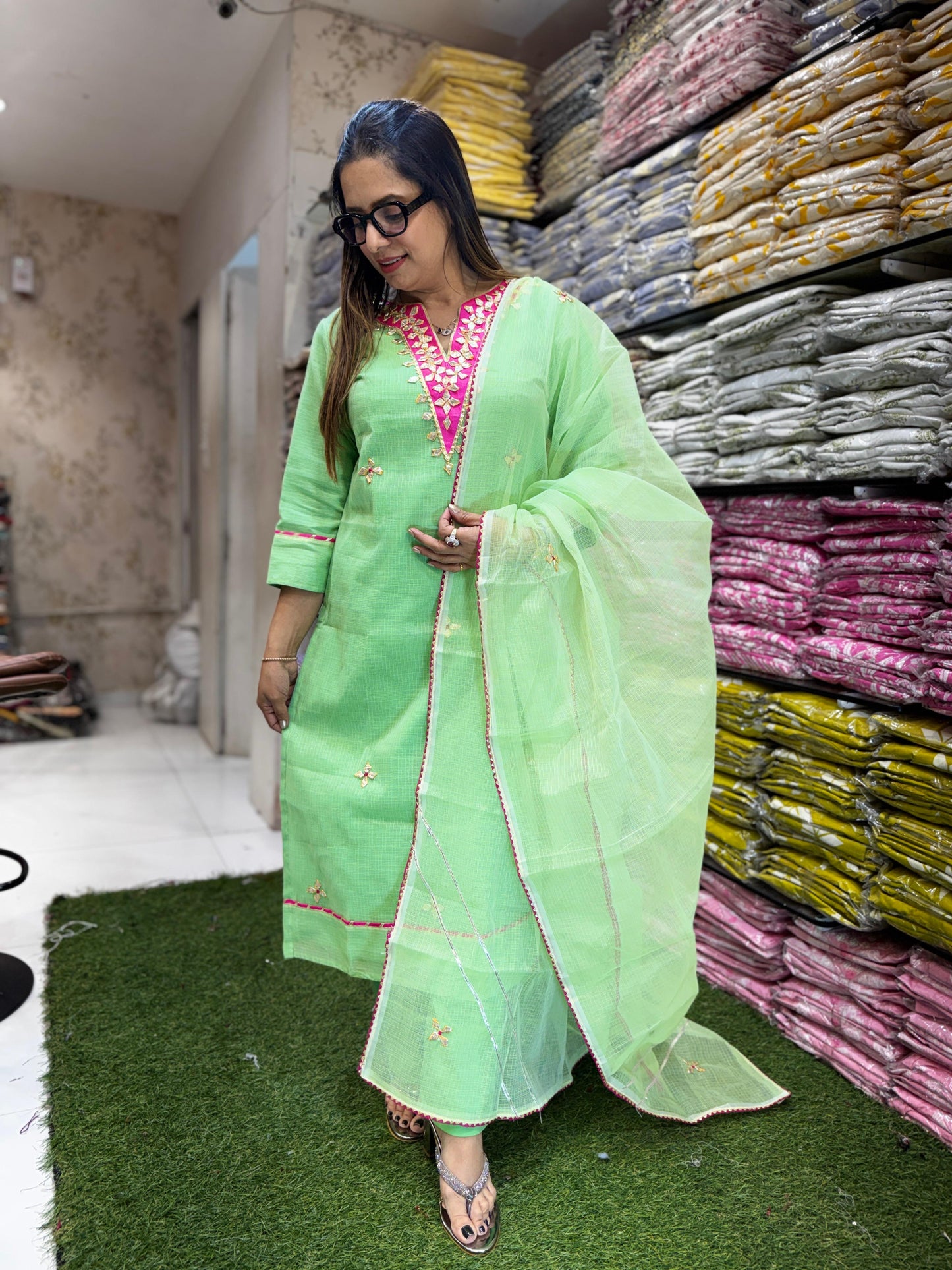 Pure Kota Doria Green 3pc Set