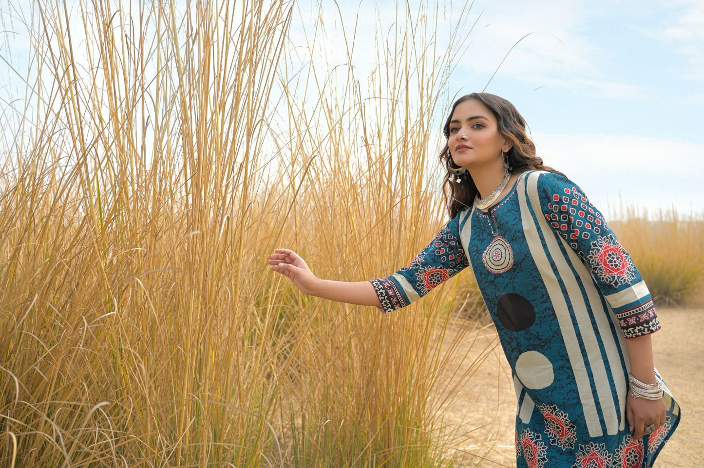 Jaipuri Cotton Teal Blue 3pc Set