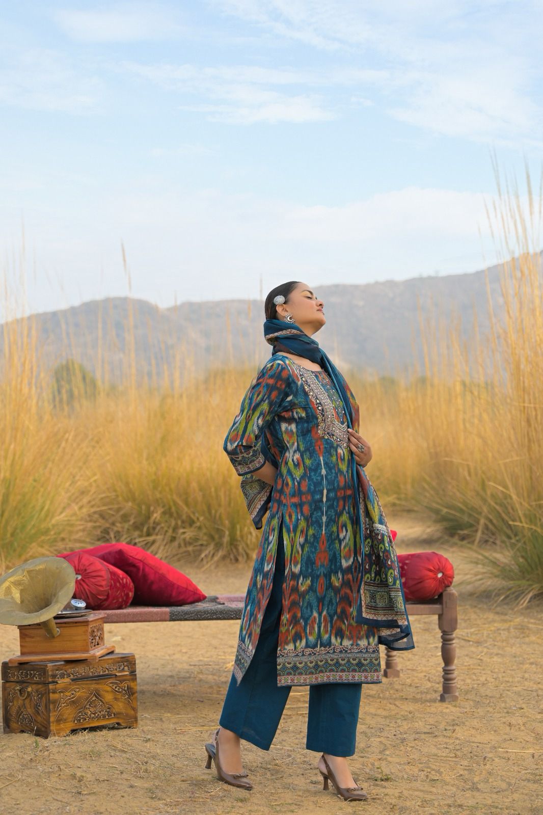 Jaipuri Cotton Teal Blue 3pc Set