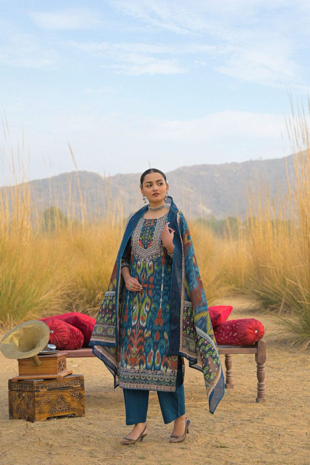 Jaipuri Cotton Teal Blue 3pc Set