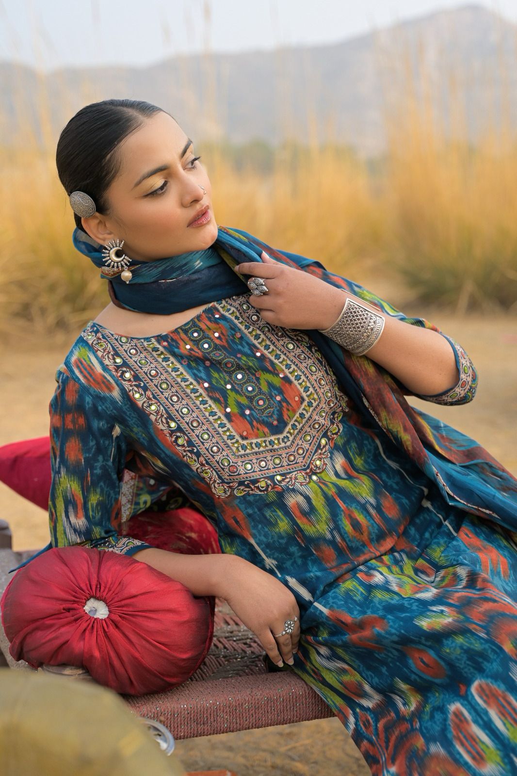 Jaipuri Cotton Teal Blue 3pc Set