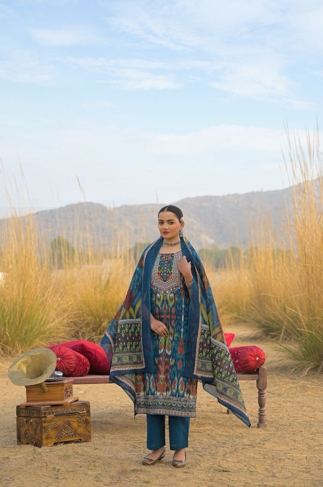 Jaipuri Cotton Teal Blue 3pc Set