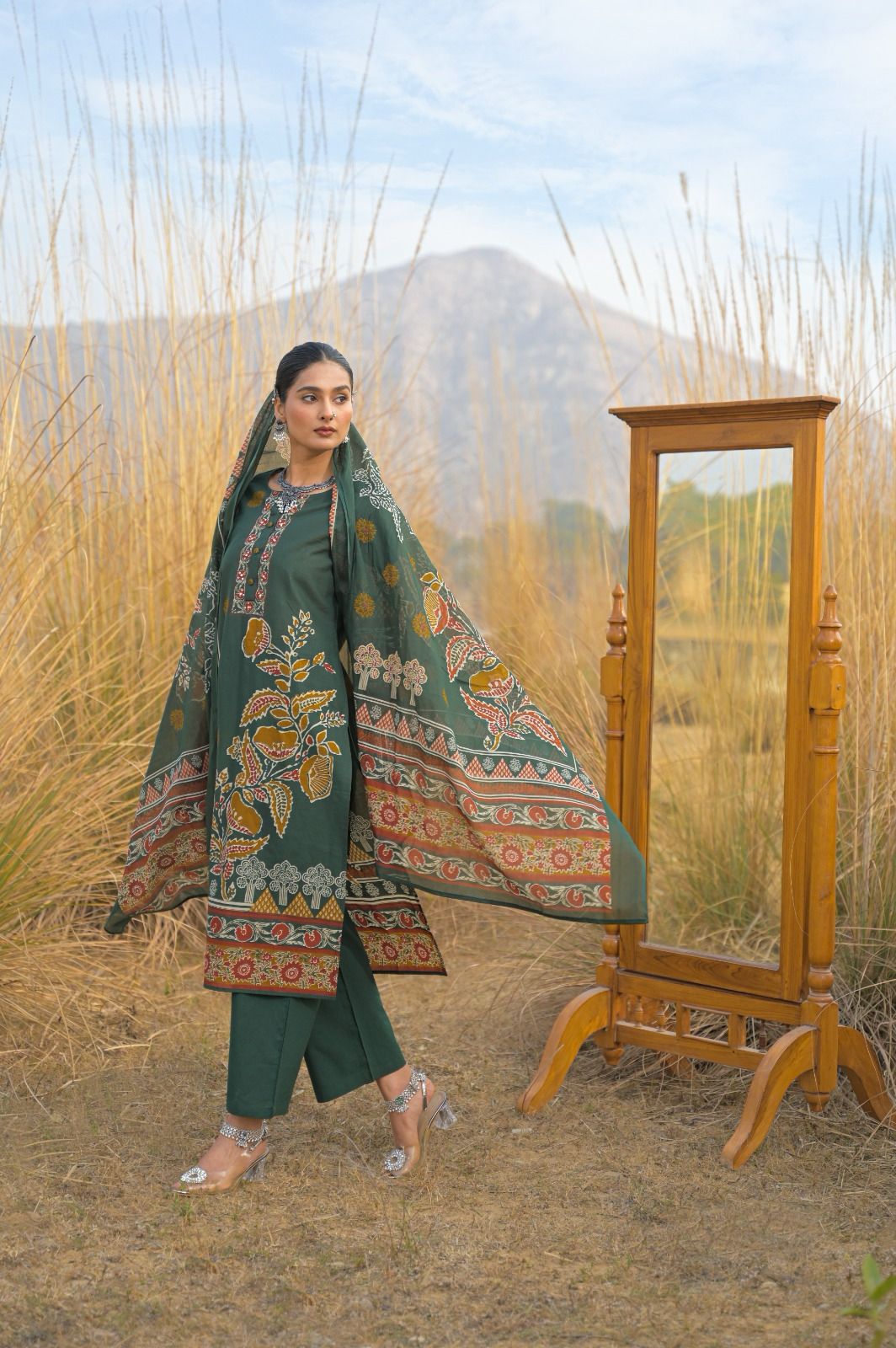 Jaipuri Cotton Green 3pc Set