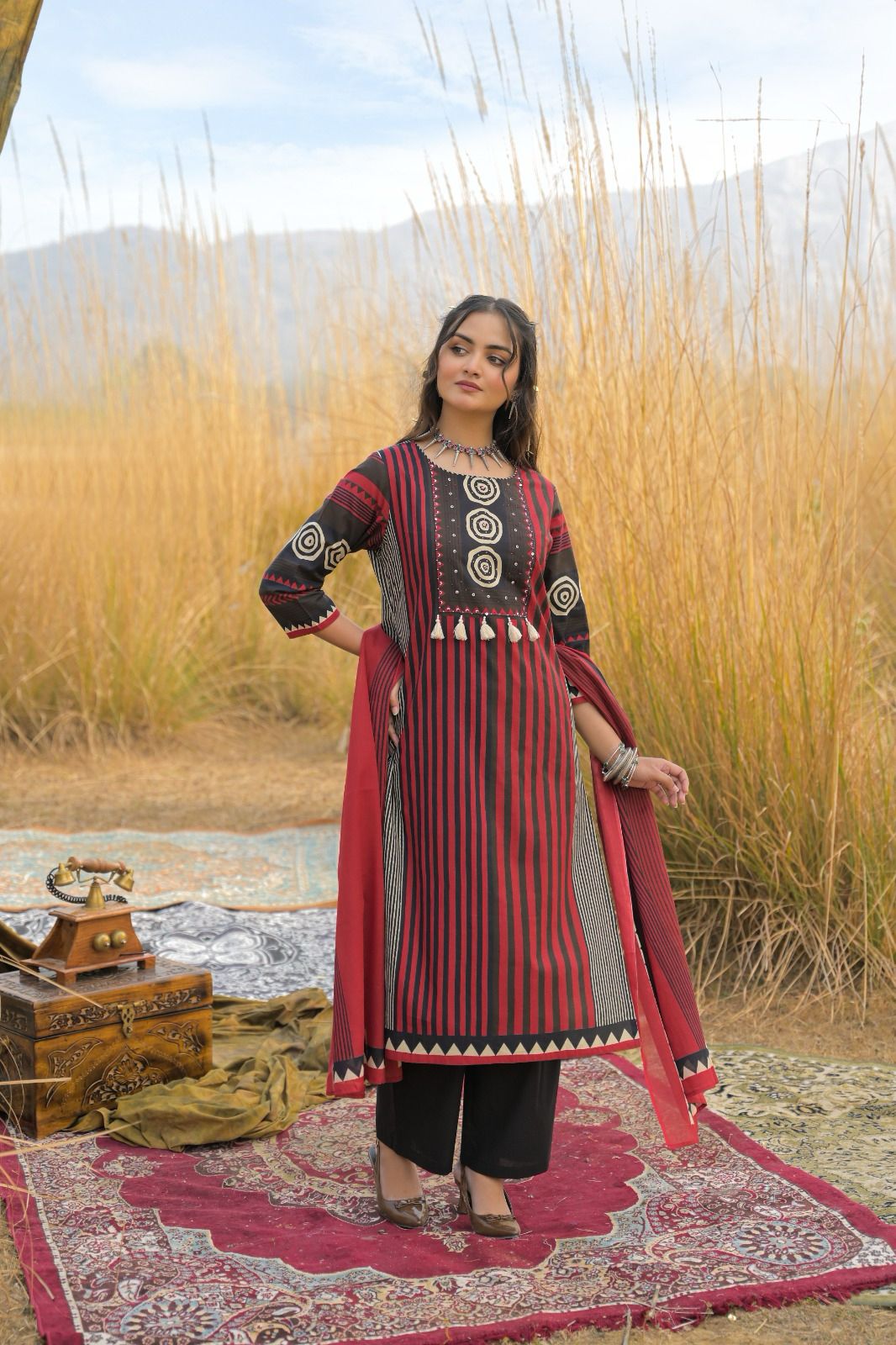 Jaipuri Cotton Black 3pc Set
