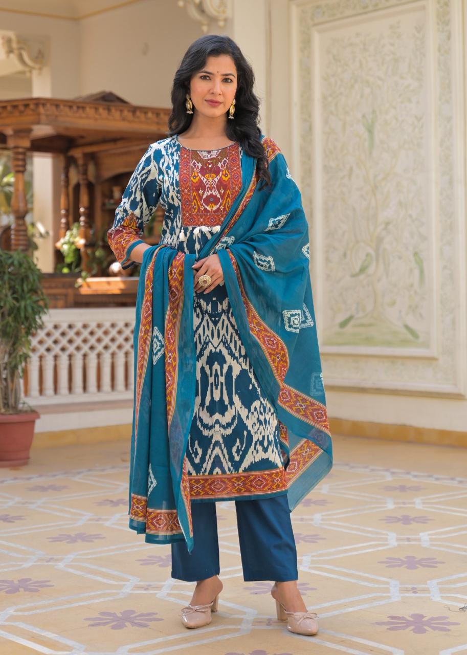 Jaipuri Cotton Teal Blue 3pc Set