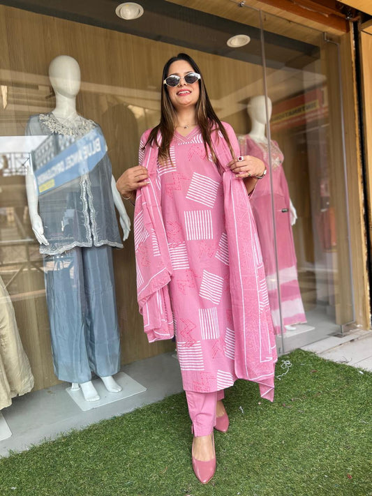 Pure Cotton Pink 3pc Set