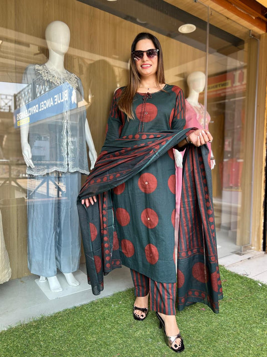 Pure Cotton Dark Green 3pc Set