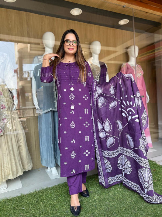 Pure Cotton Purple 3pc Set