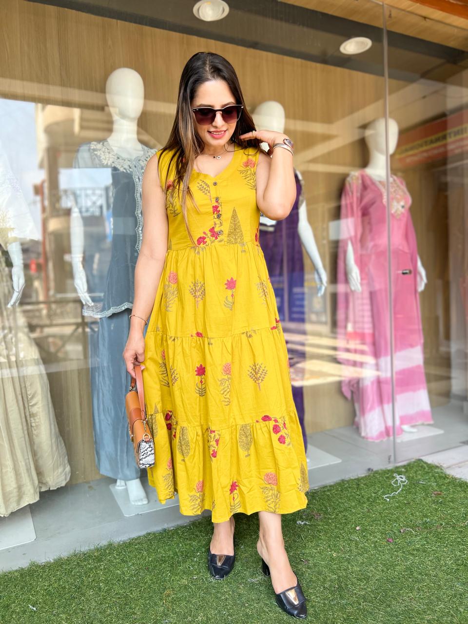Pure Cotton Yellow Midi