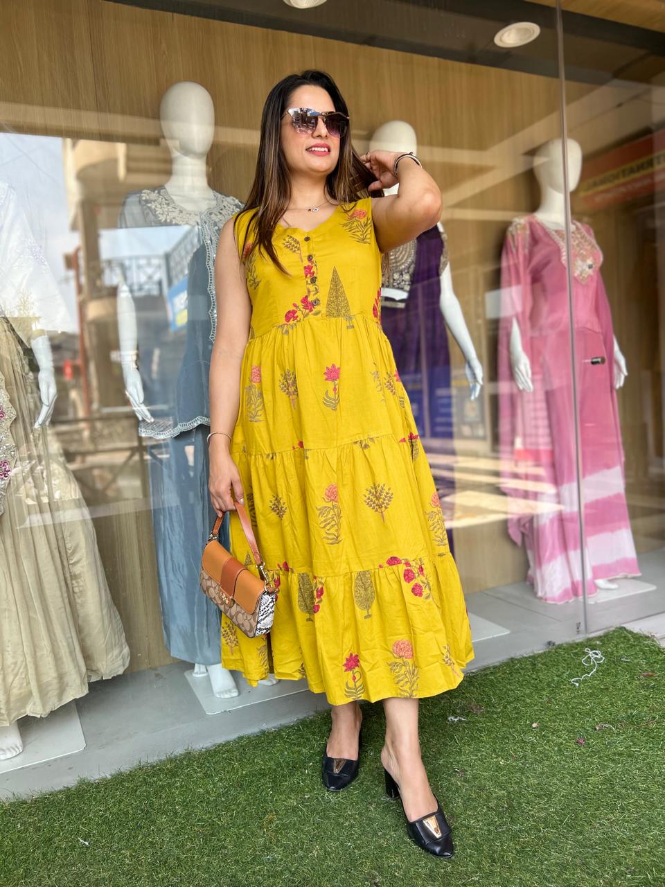 Pure Cotton Yellow Midi