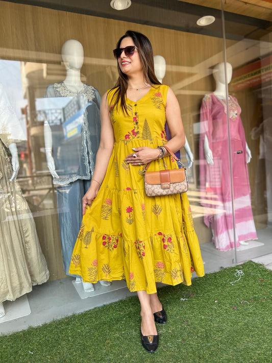 Pure Cotton Yellow Midi