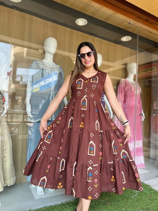 Pure Cotton Brown Midi