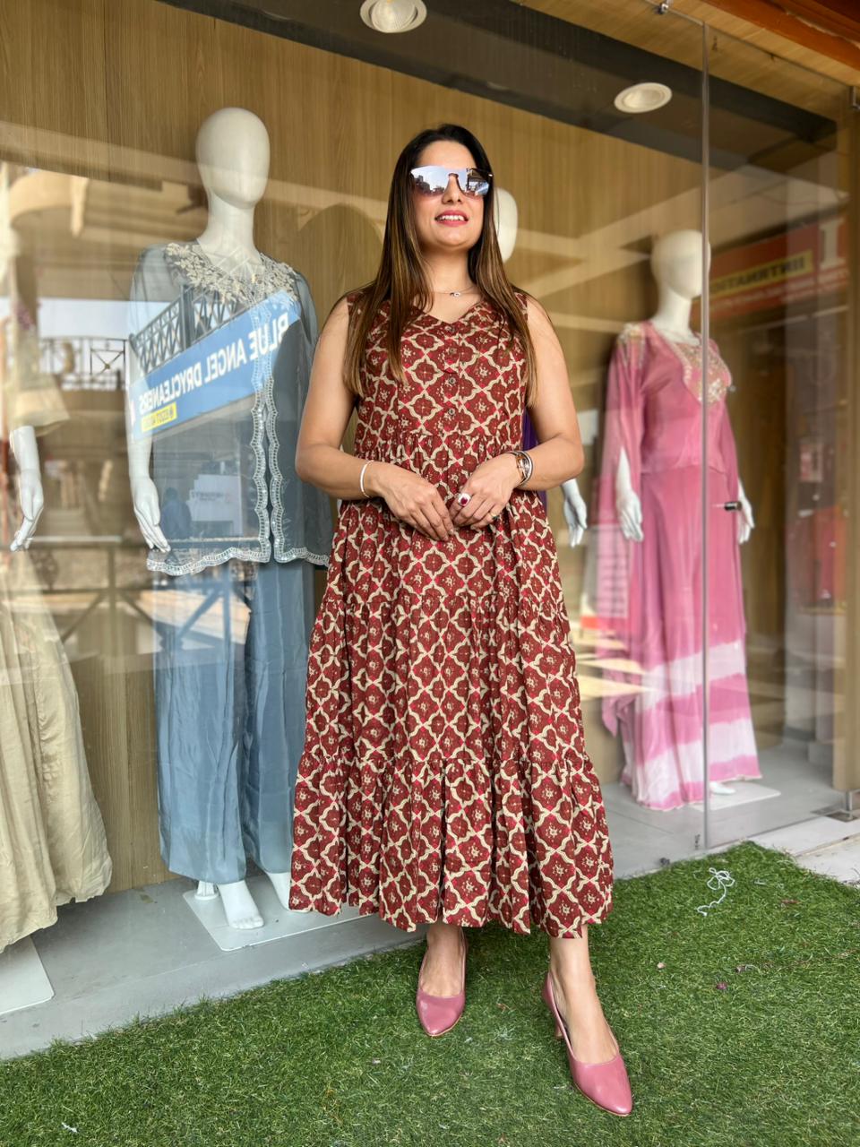 Pure Cotton Rust Orange Midi