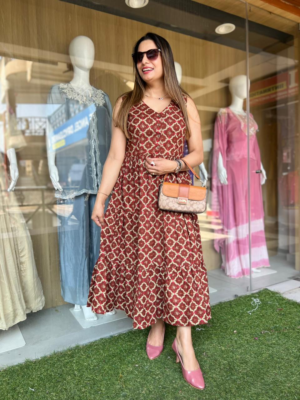 Pure Cotton Rust Orange Midi