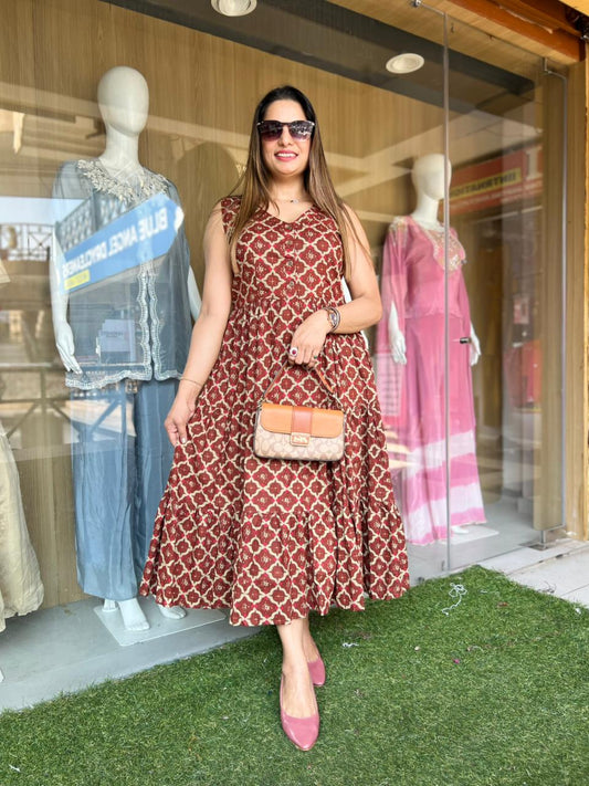 Pure Cotton Rust Orange Midi