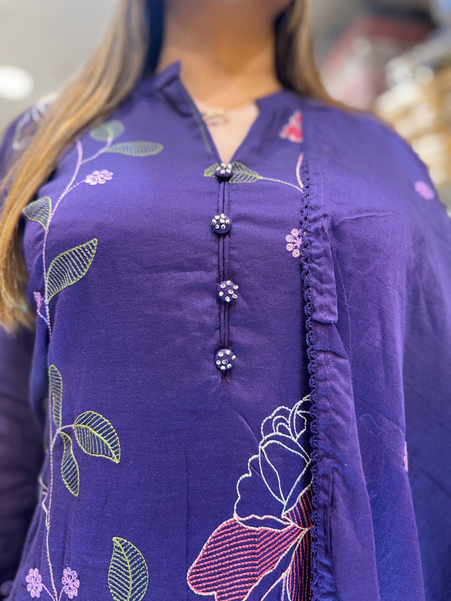 Pure Mull Cotton Dark Purple Anarkali 3pc Set