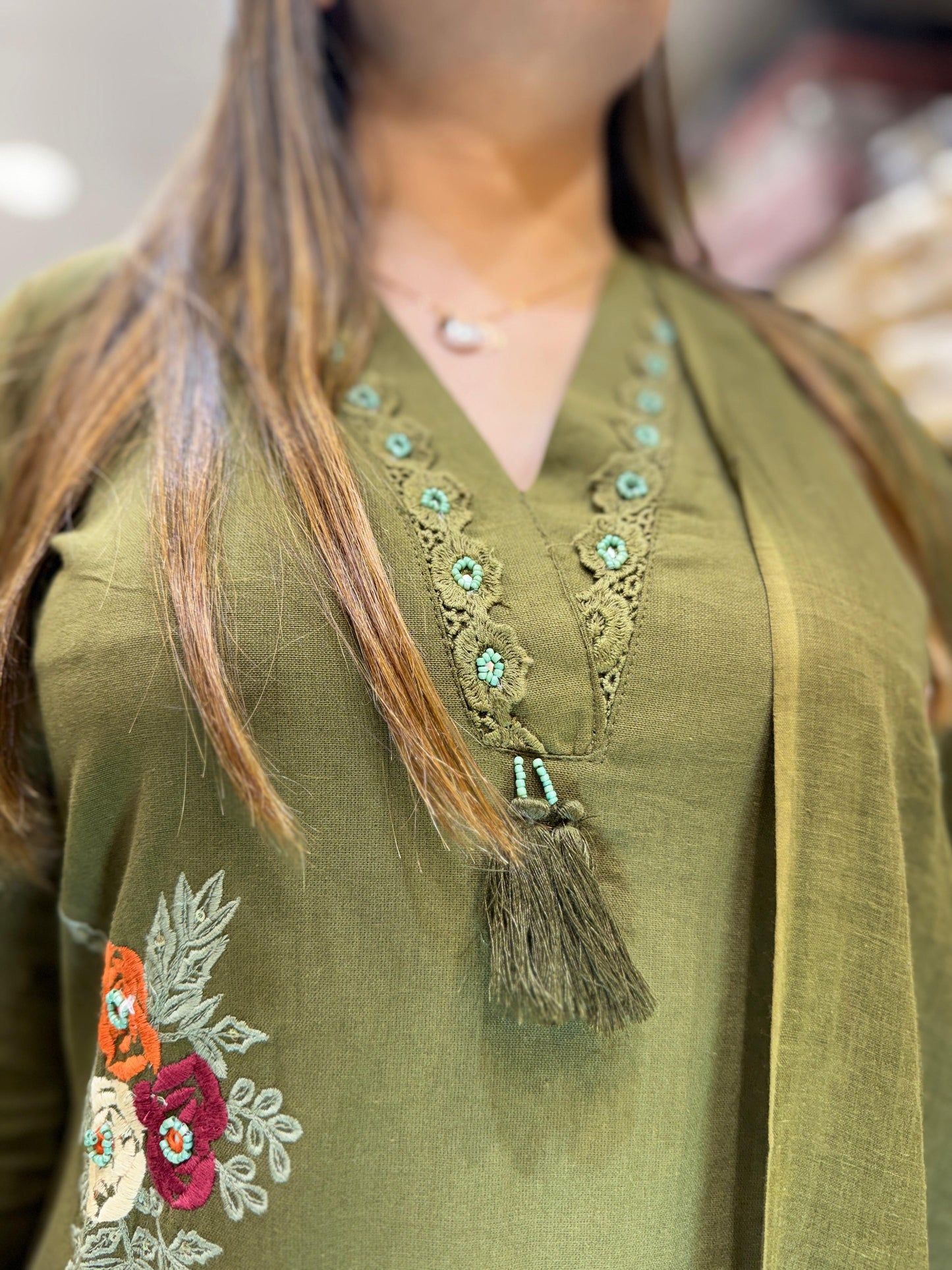 Pure Linen Flex Mahendi Green 3pc Set