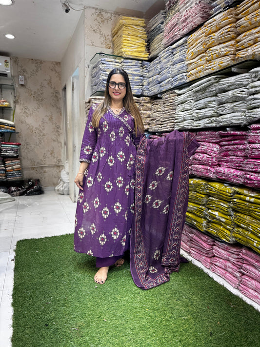 Pure Cotton Purple Angrakha 3pc Set