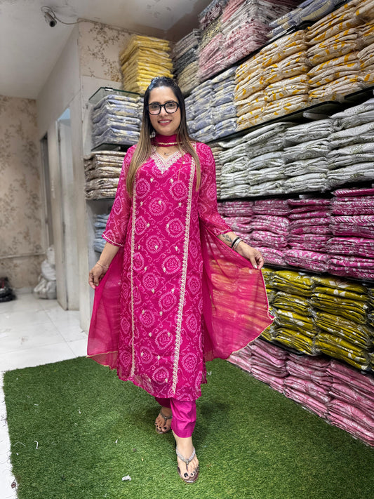 Pure Georgette Pink 3pc Set