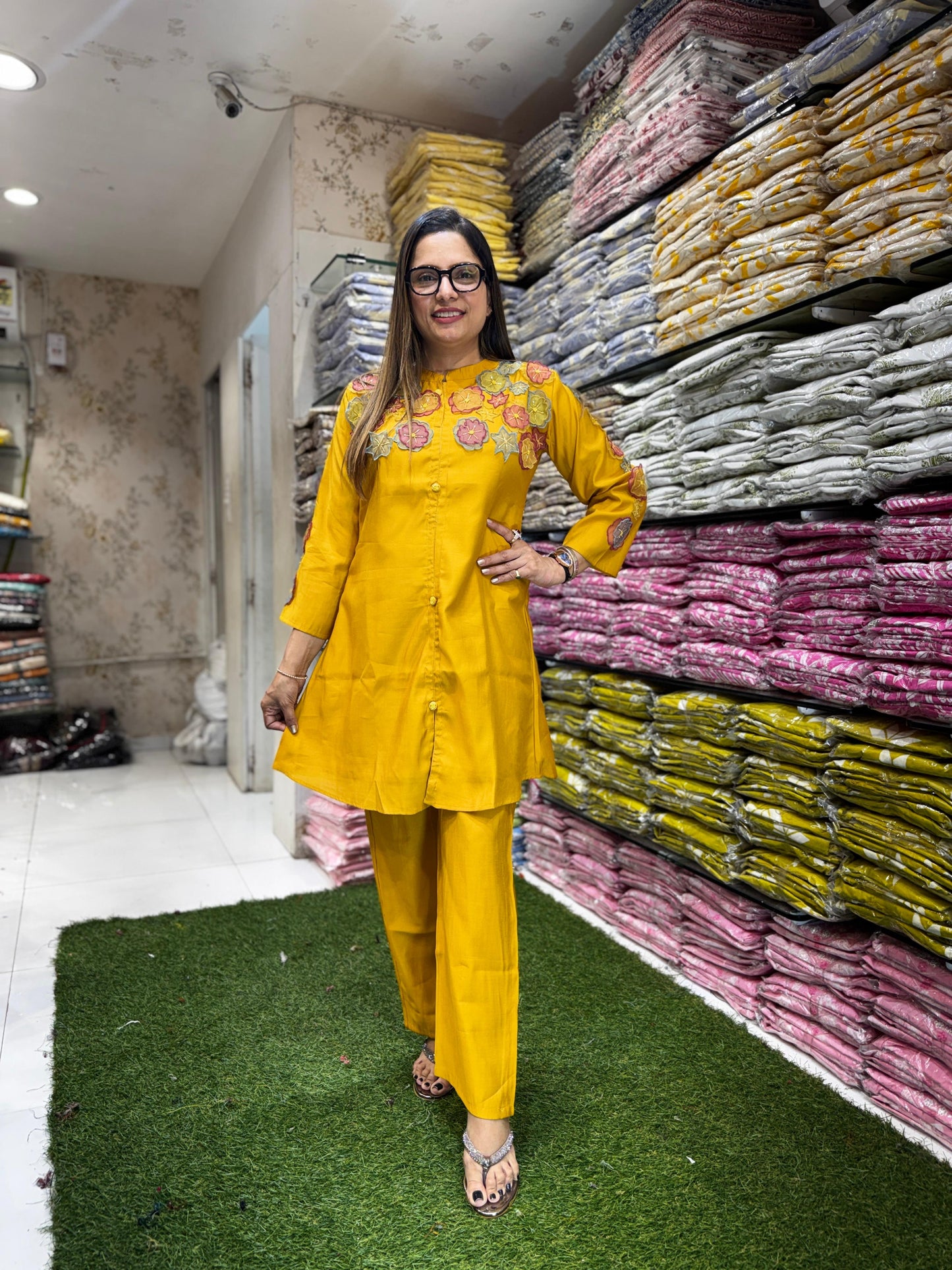 Pure Surat Mull Chanderi Yellow 2pc Set