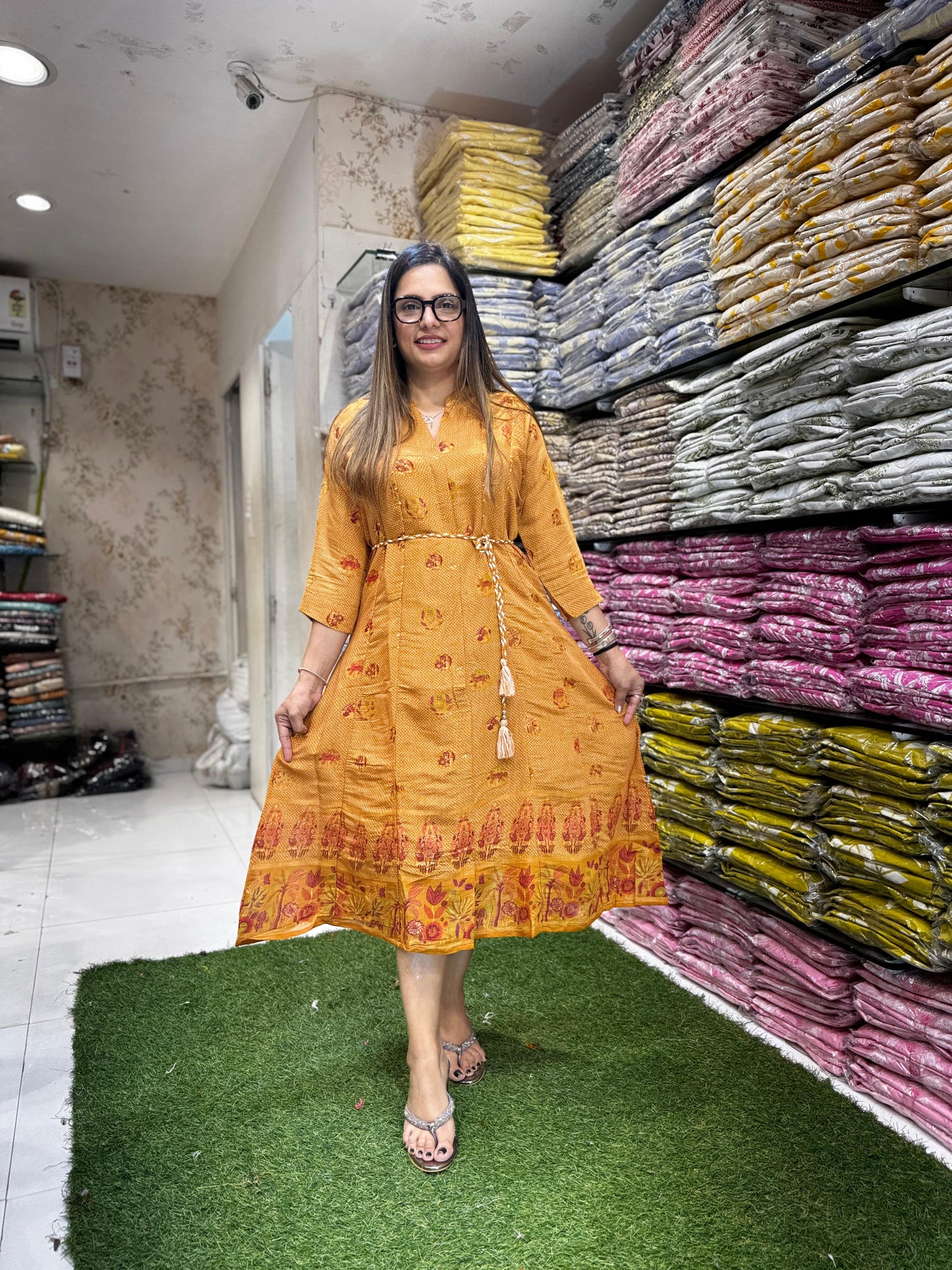 Mull chanderi Yellow Midi