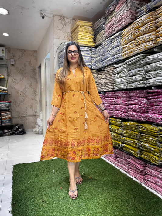 Mull chanderi Yellow Midi