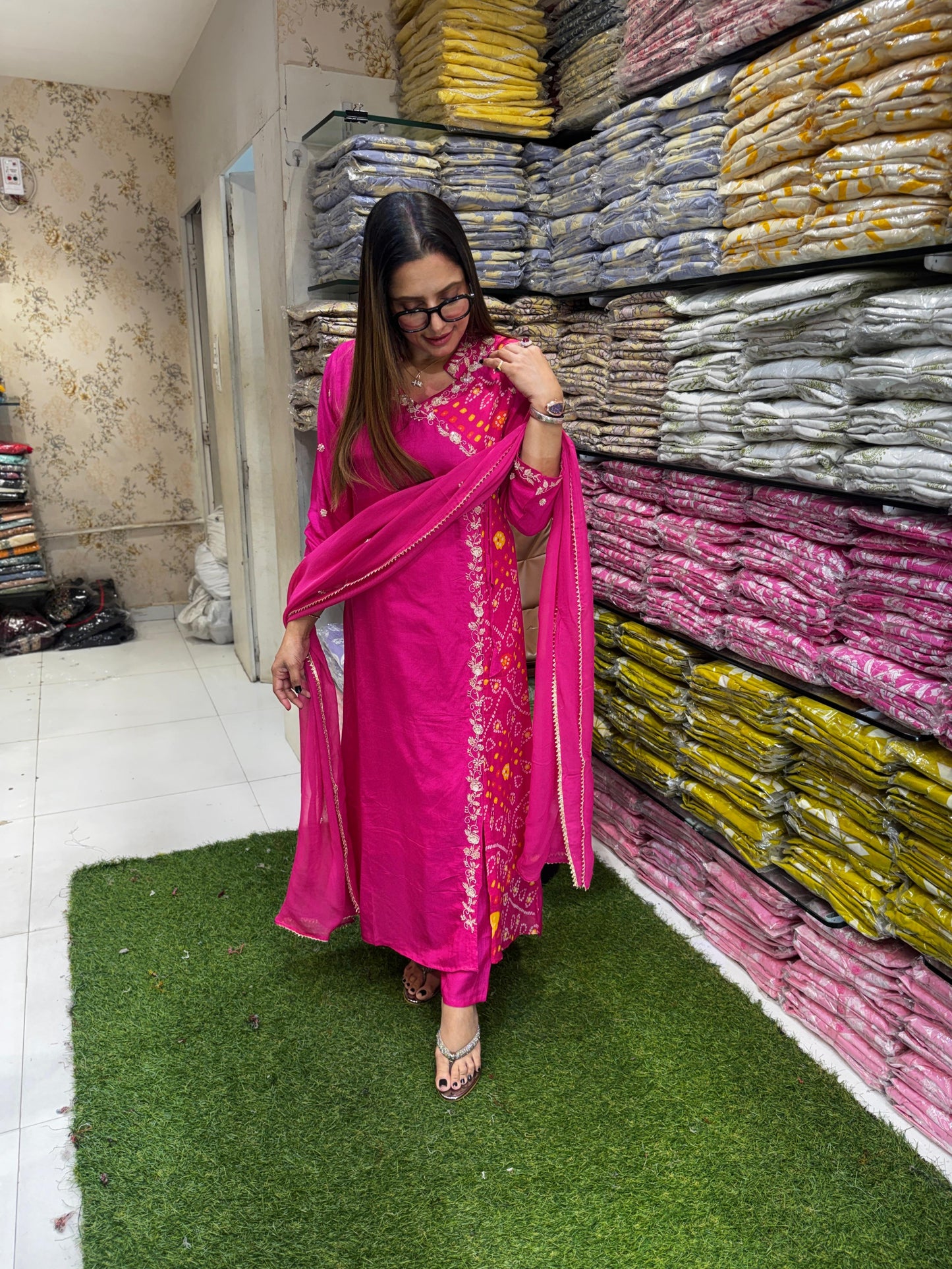 Pure Dola Chinon Pink Angrakha 3pc Set