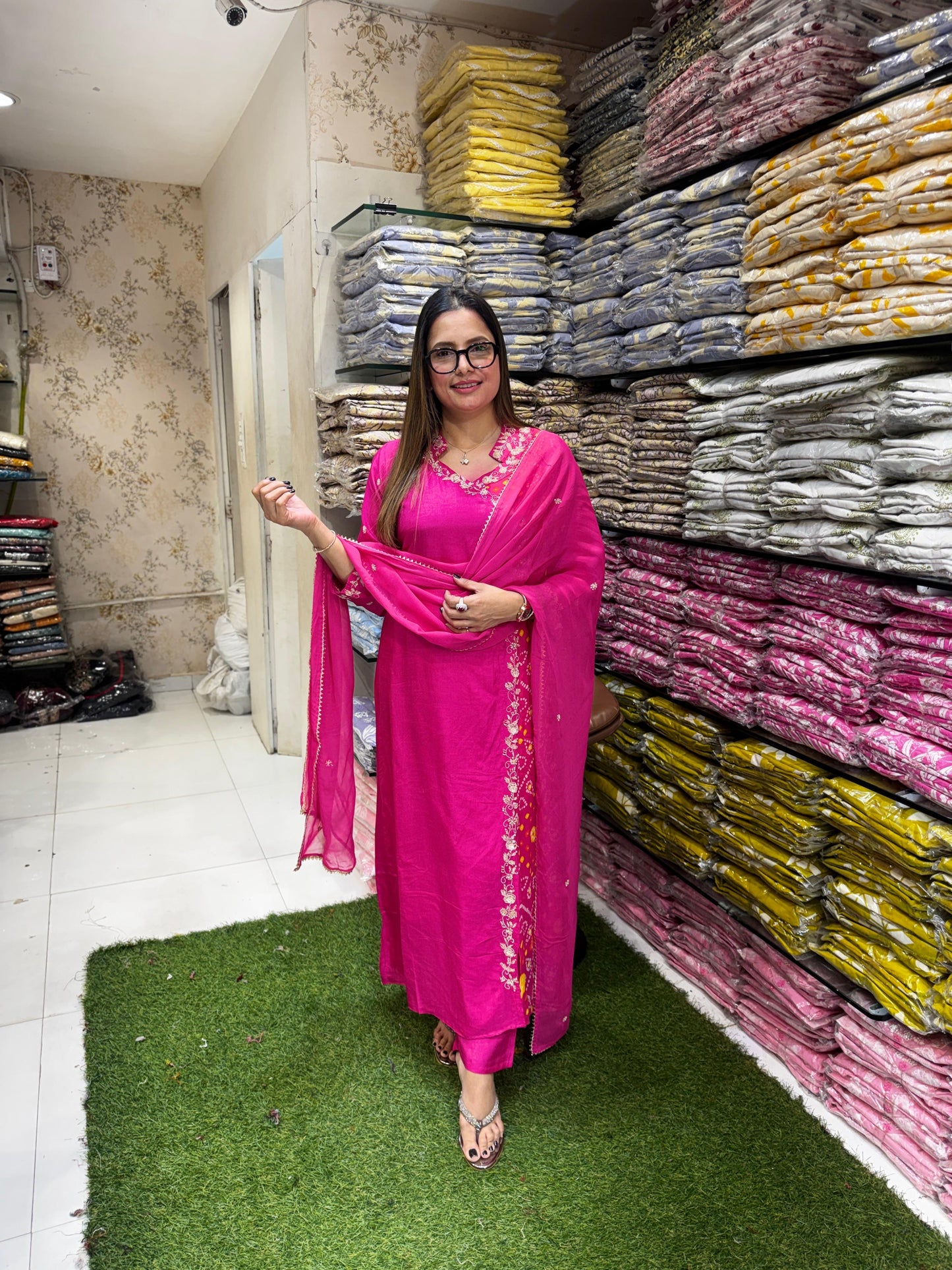 Pure Dola Chinon Pink Angrakha 3pc Set