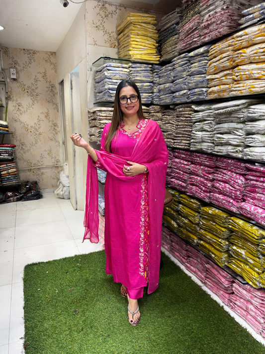 Pure Dola Chinon Pink Angrakha 3pc Set