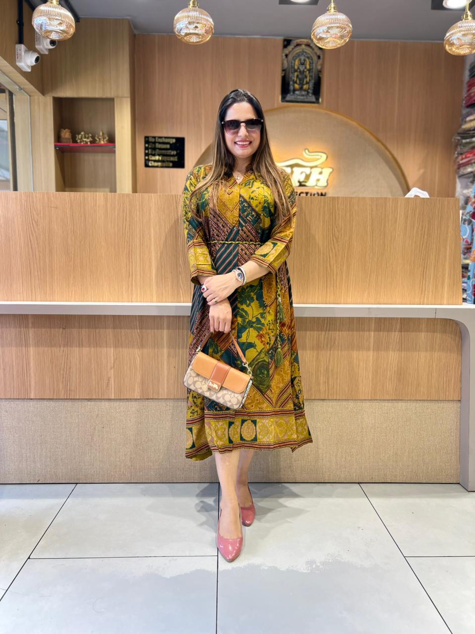 Pure German Rayon Mustard Yellow Midi