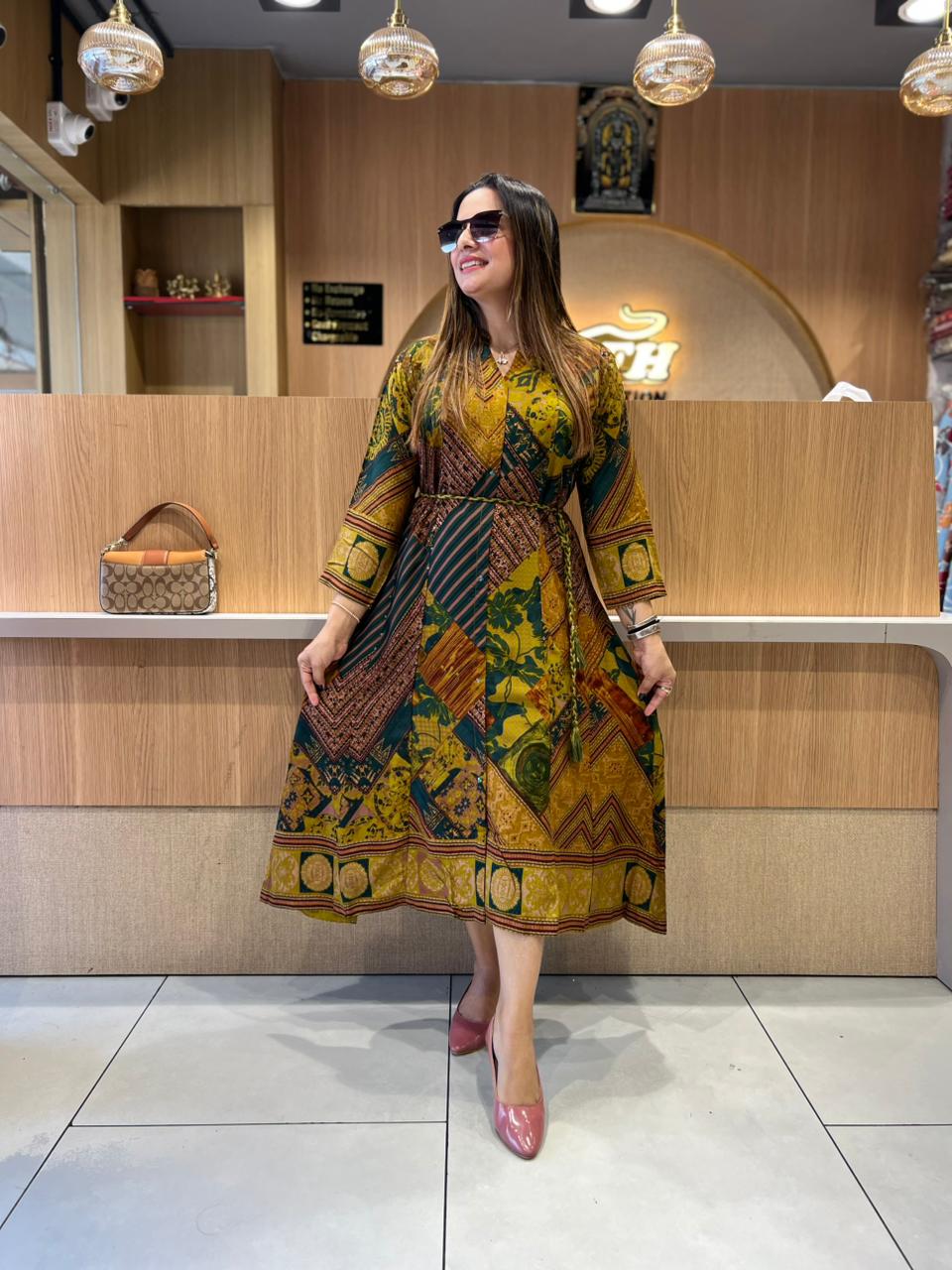 Pure German Rayon Mustard Yellow Midi