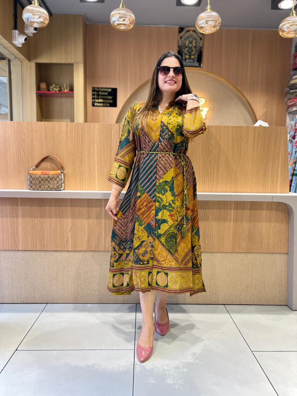 Pure German Rayon Mustard Yellow Midi