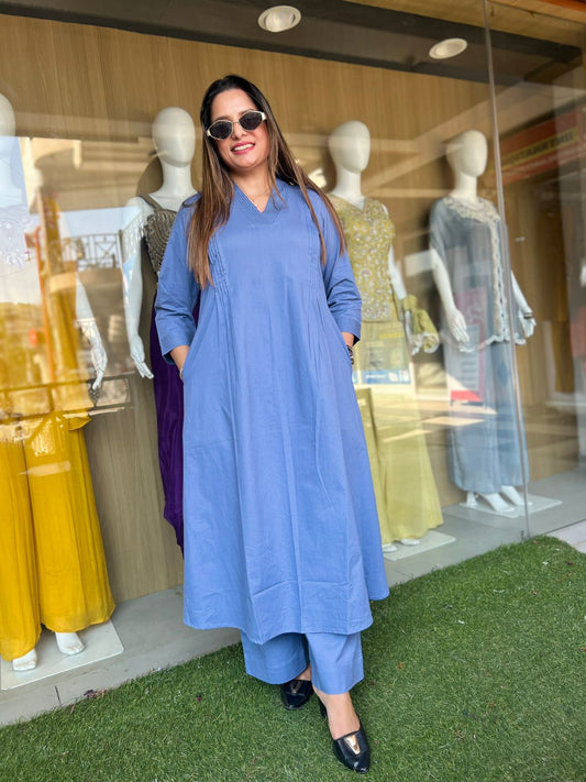 Pure Slub Cotton Blue 2pc Set
