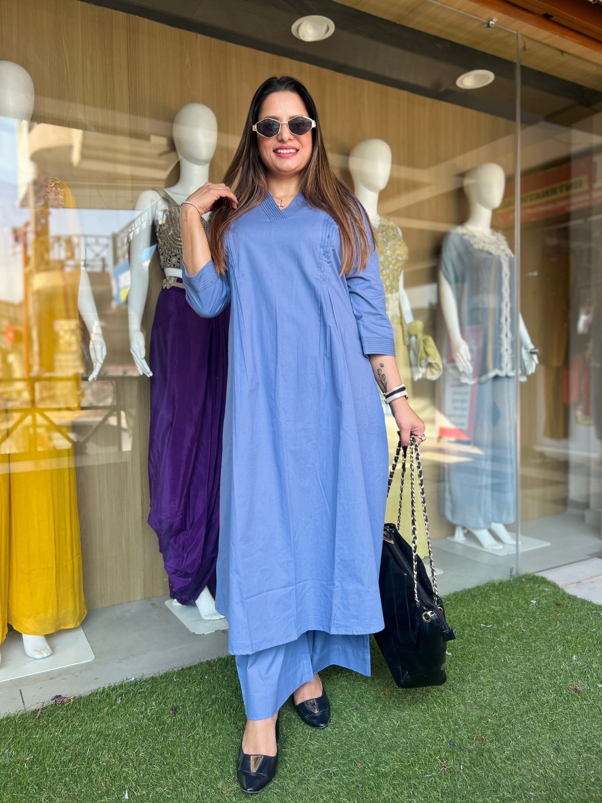 Pure Slub Cotton Blue 2pc Set