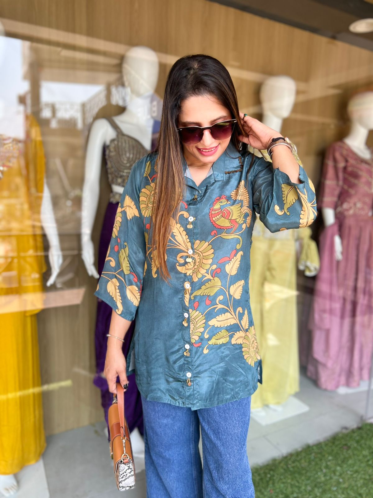 Pure Modal Crep English Green Shirt