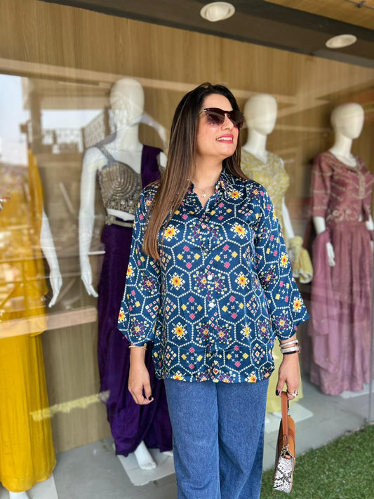 Pure Modal Crep Blue Shirt