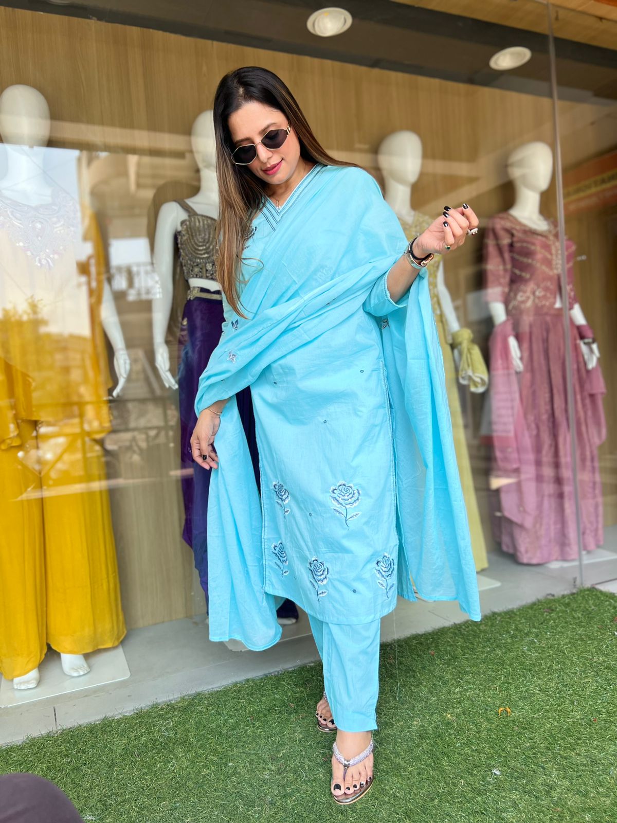 Pure Cotton Firozi 3pc Set