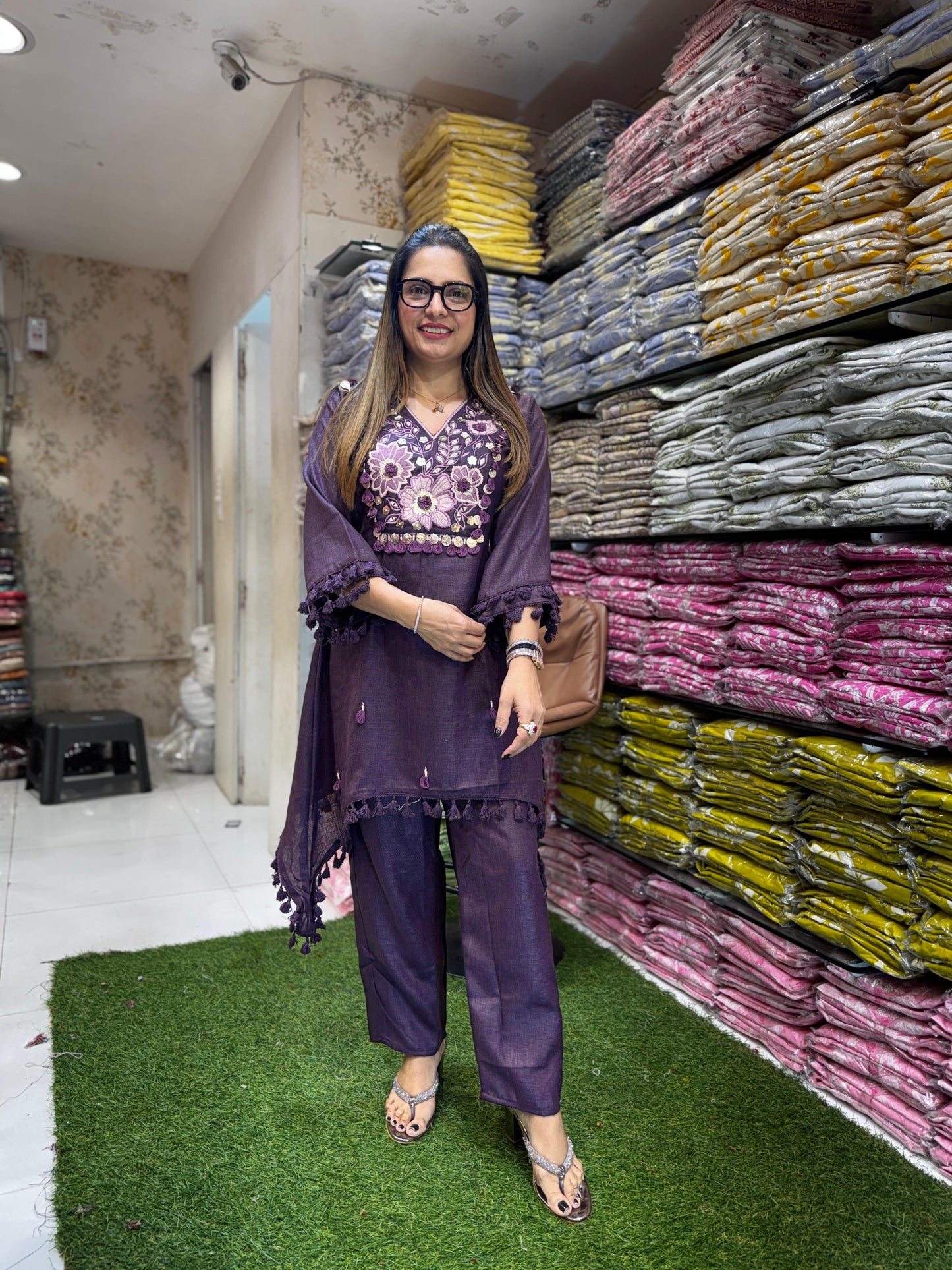 Pure Handloom Jute Cotton Purple 2pc Set