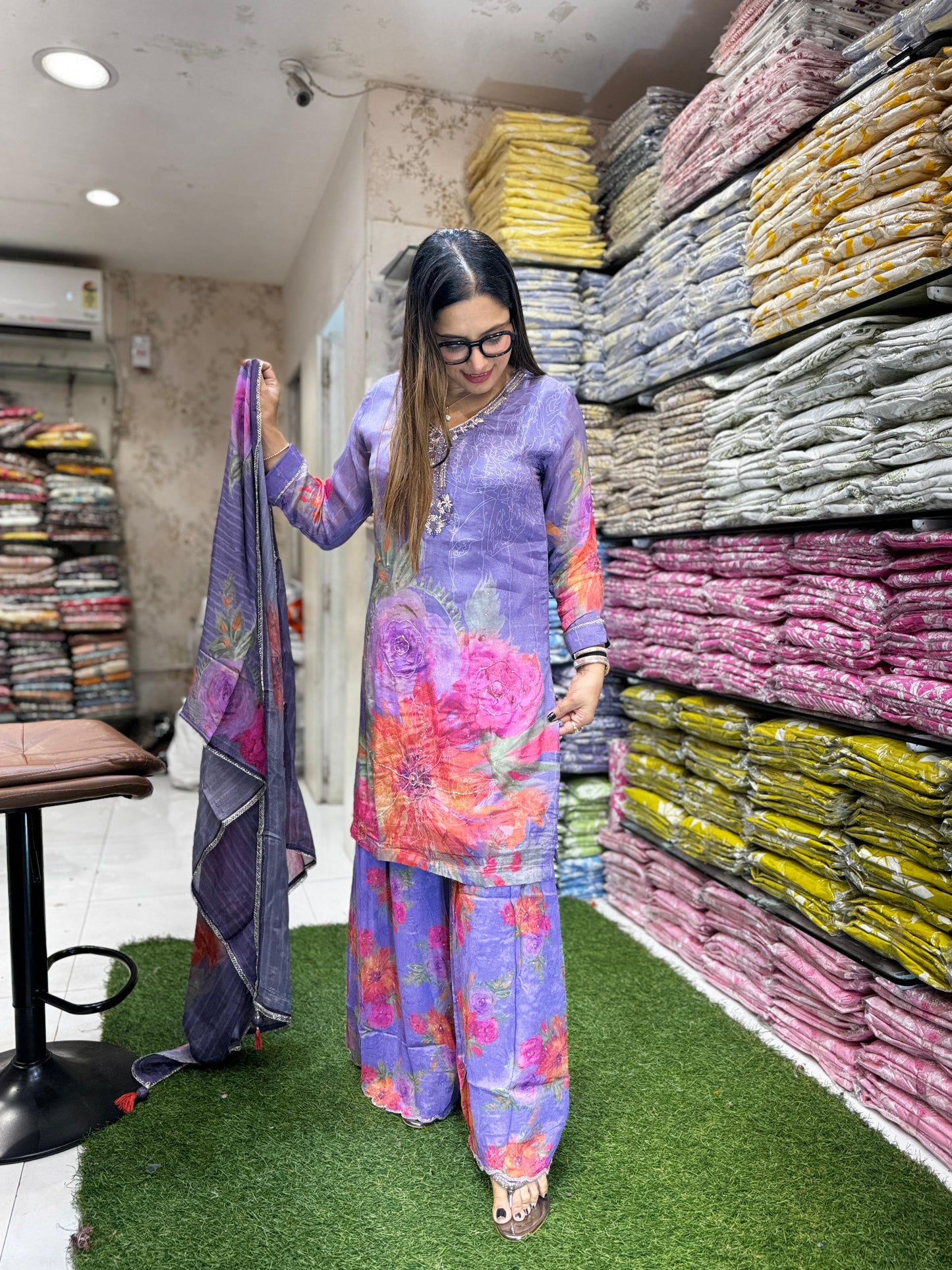 Pure Chinon Purple Sharara 3pc Set