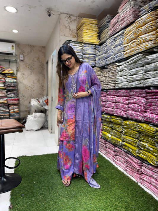 Pure Chinon Purple Sharara 3pc Set