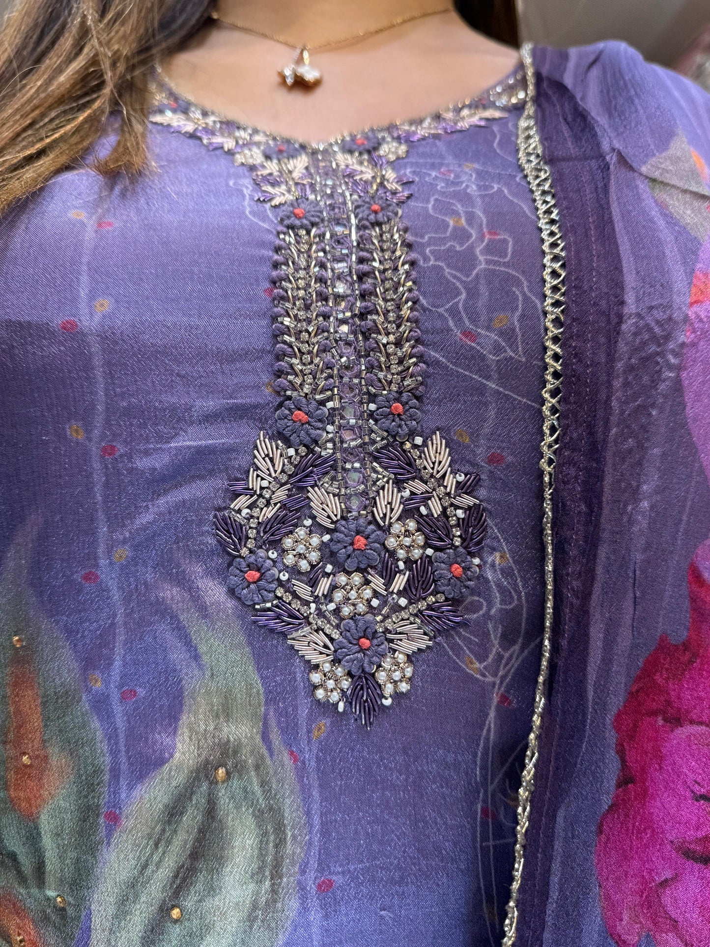 Pure Chinon Purple Sharara 3pc Set