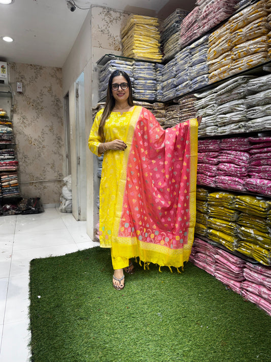 Pure Kota Doria Yellow 3pc Set